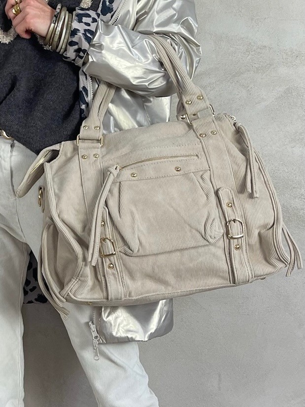 Sac hobo côtelé beige