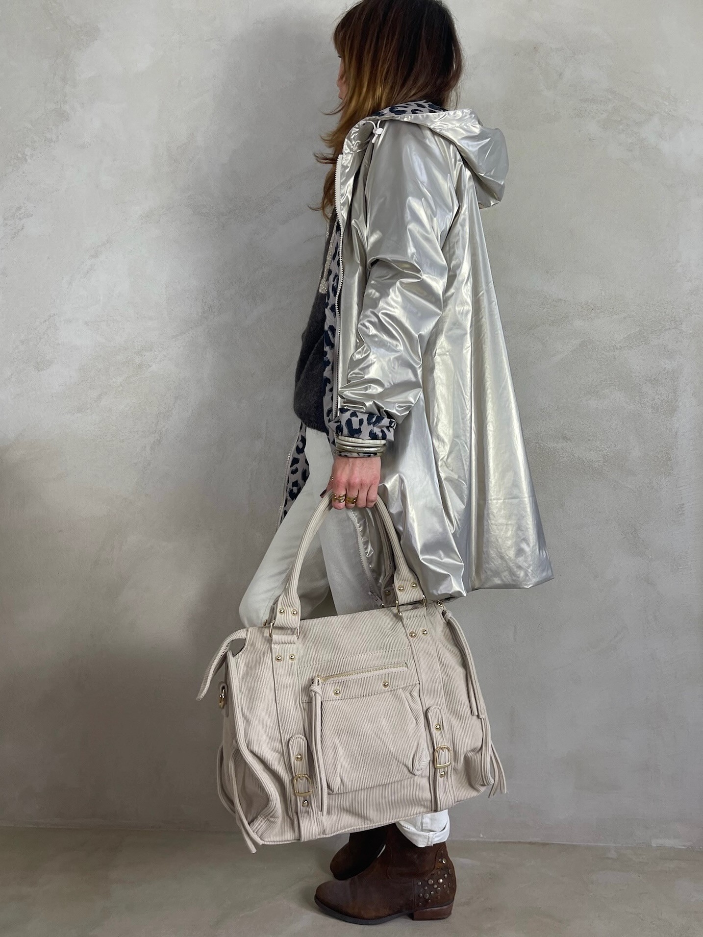 Sac hobo côtelé beige