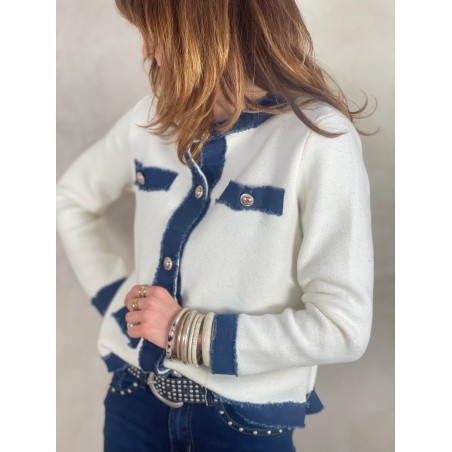 Gilet écru détails denim