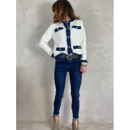 Gilet écru détails denim