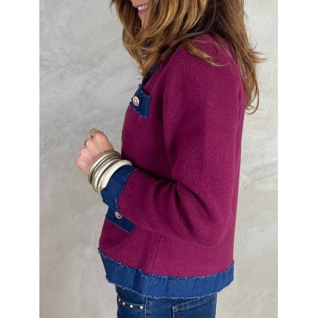 Gilet bordeaux détails denim