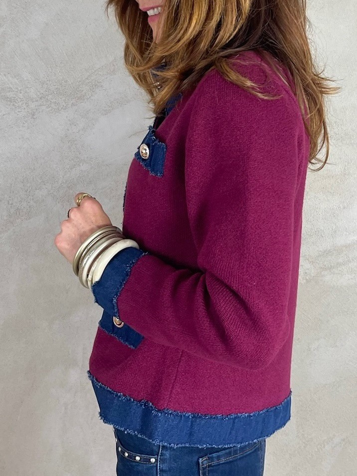 Gilet bordeaux détails denim