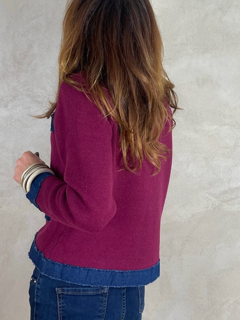 Gilet bordeaux détails denim