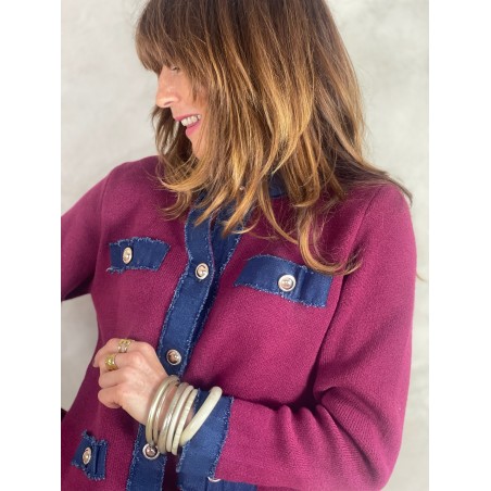 Gilet bordeaux détails denim