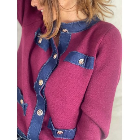 Gilet bordeaux détails denim