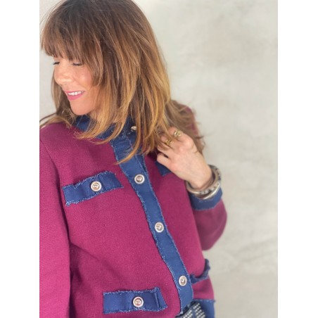 Gilet bordeaux détails denim