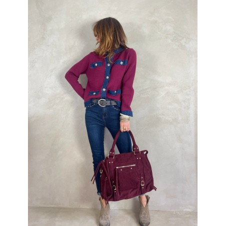 Gilet bordeaux détails denim