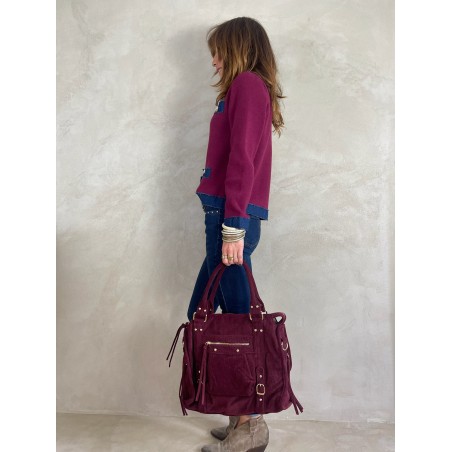 Gilet bordeaux détails denim