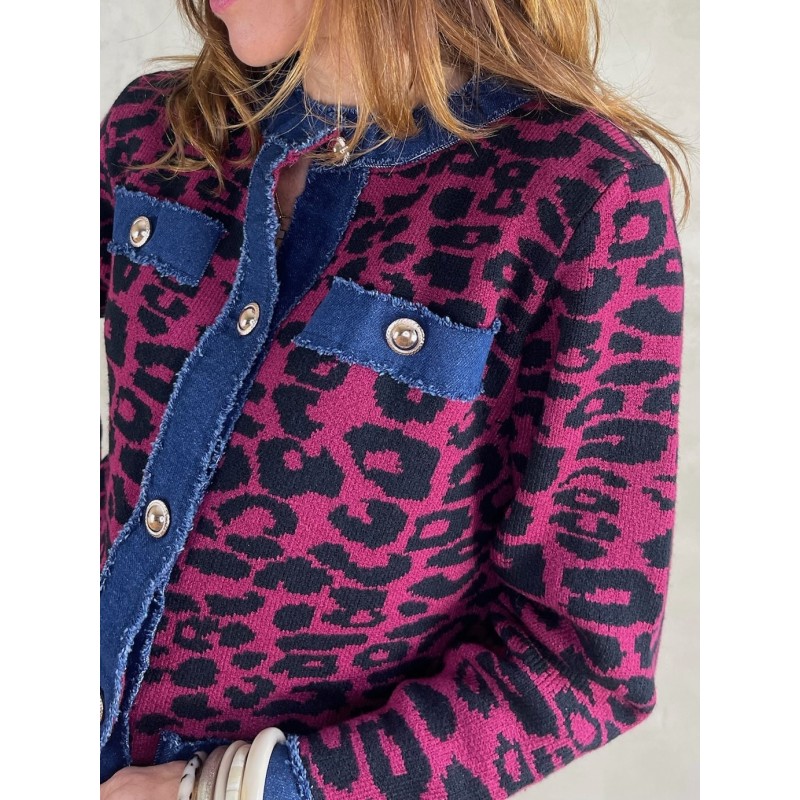 Gilet bordeaux léo détails denim