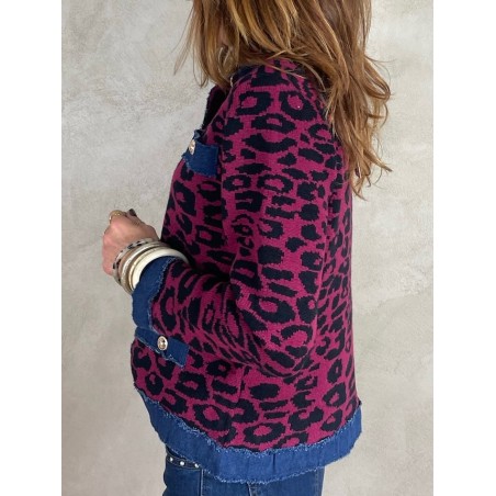 Gilet bordeaux léo détails denim