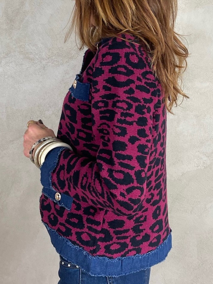 Gilet bordeaux léo détails denim