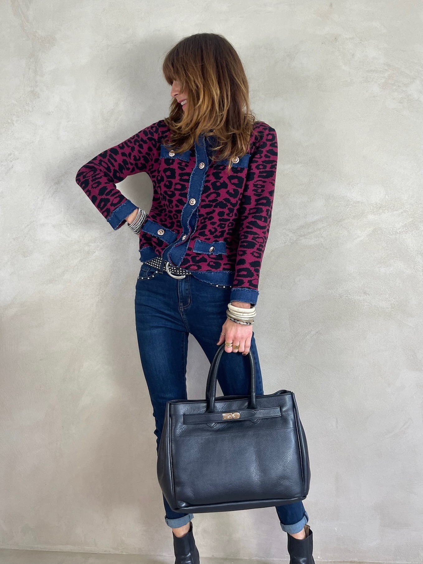 Gilet bordeaux léo détails denim