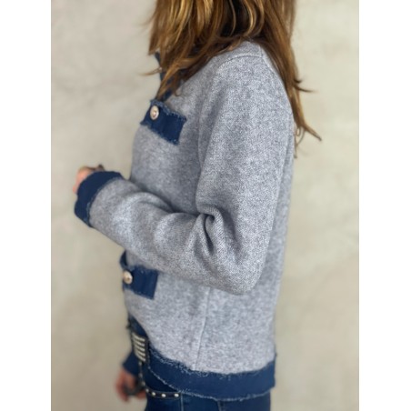 Gilet gris détails denim