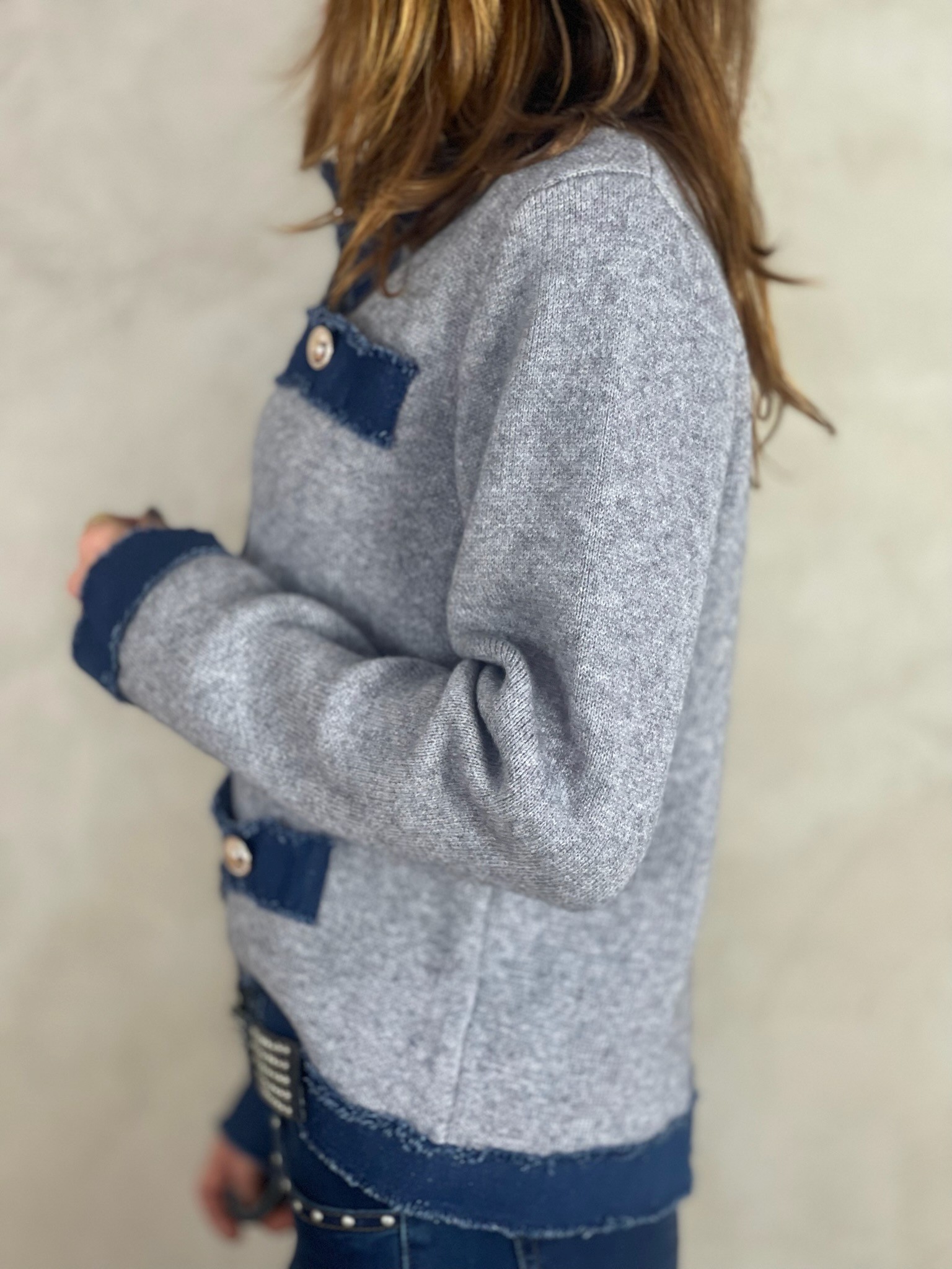 Gilet gris détails denim