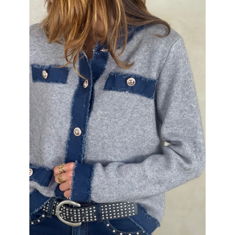 Gilet gris détails denim