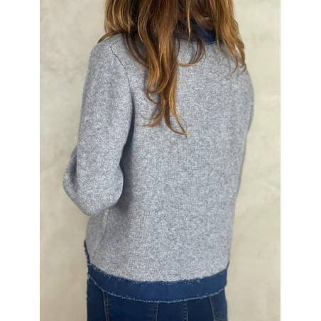 Gilet gris détails denim