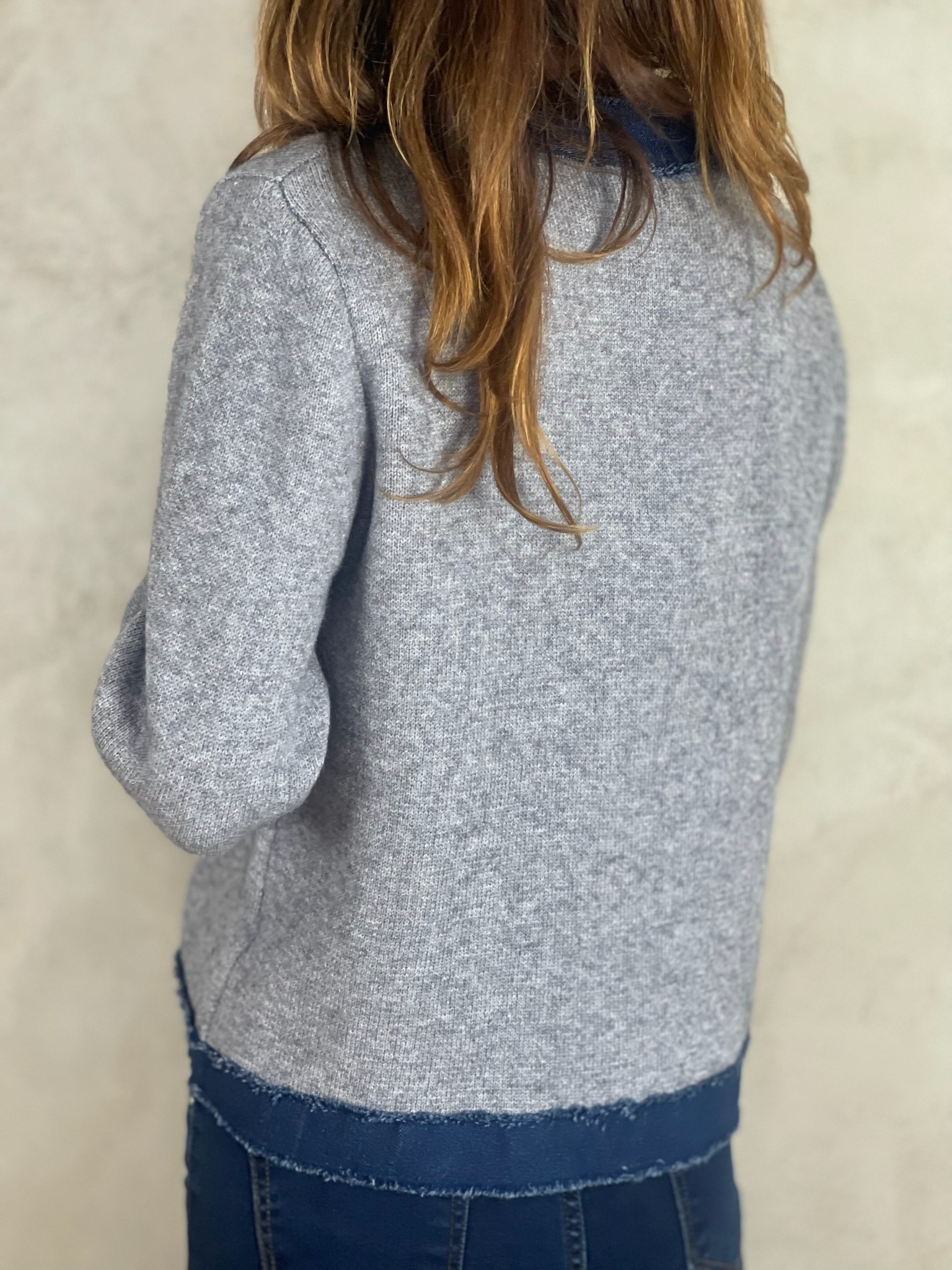 Gilet gris détails denim