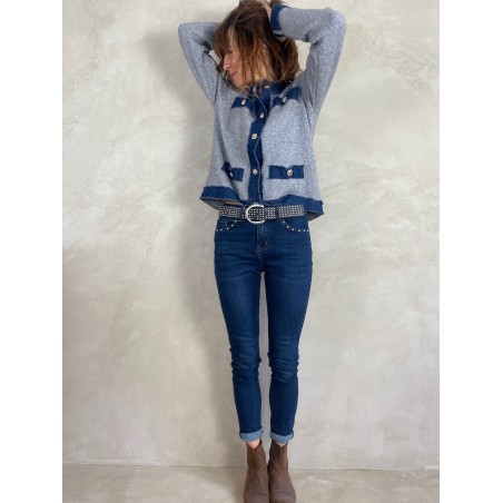 Gilet gris détails denim