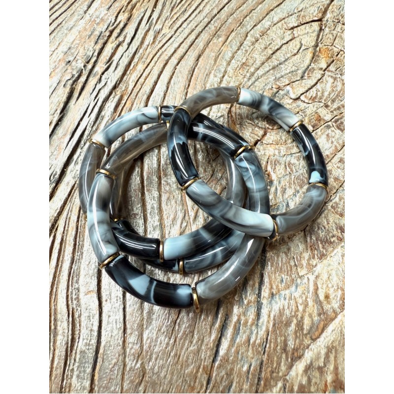 Bracelet tubes marbrés gris