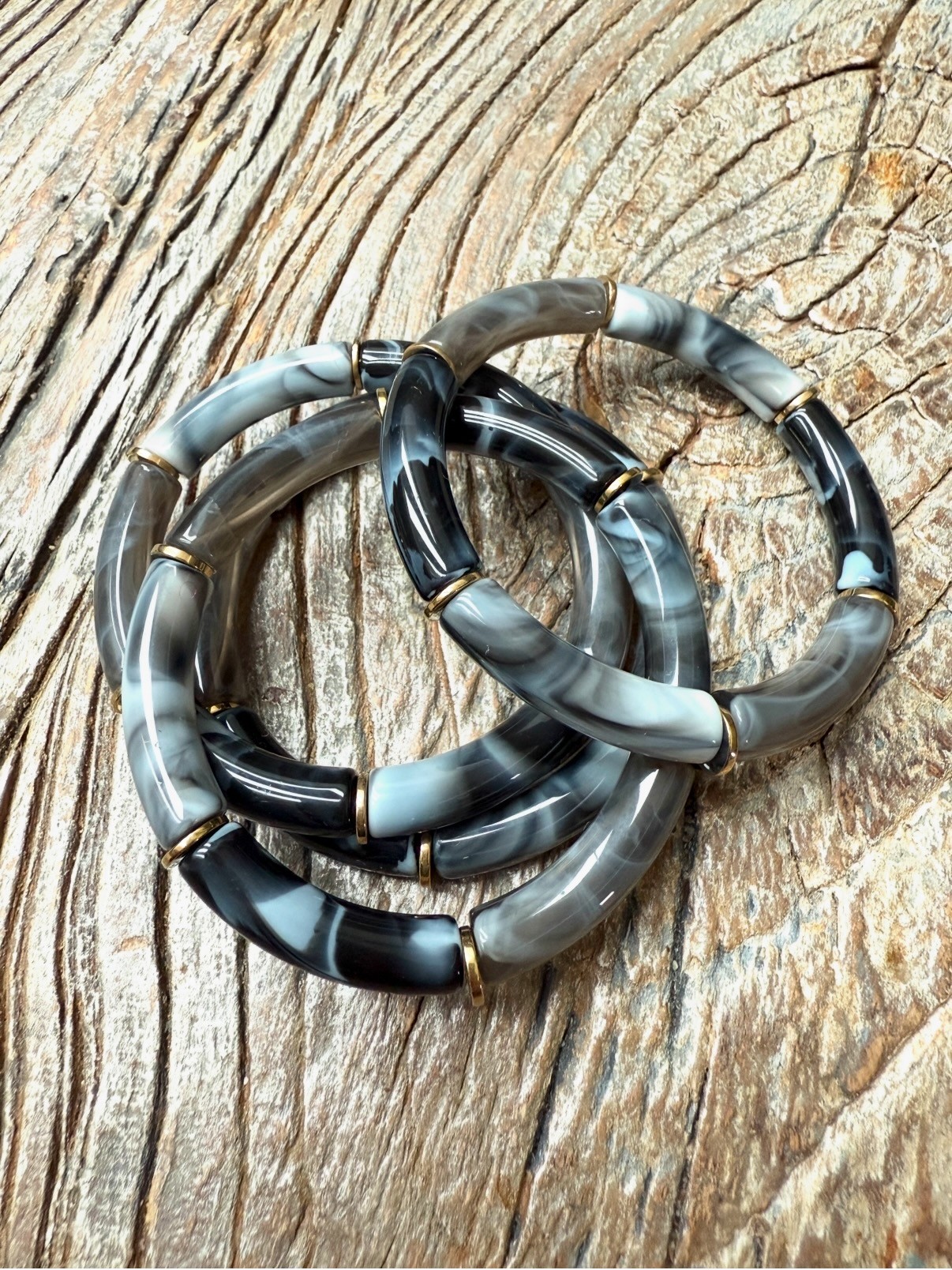 Bracelet tubes marbrés gris