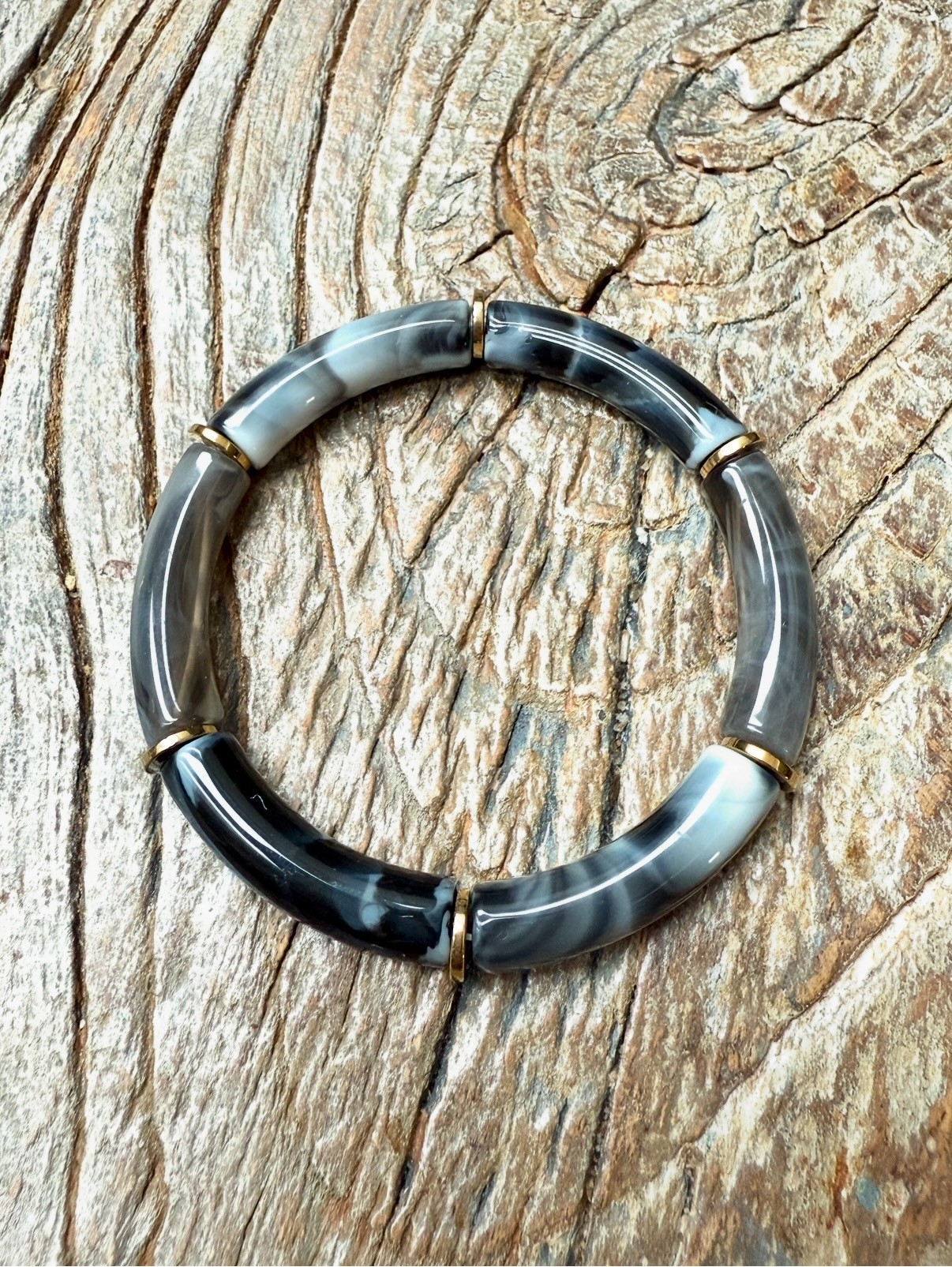 Bracelet tubes marbrés gris