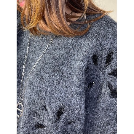 Pull gris sequins noirs