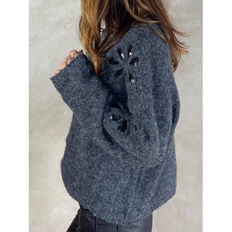 Pull gris sequins noirs