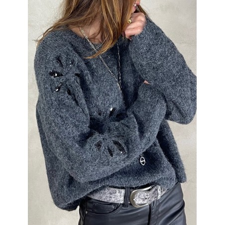 Pull gris sequins noirs