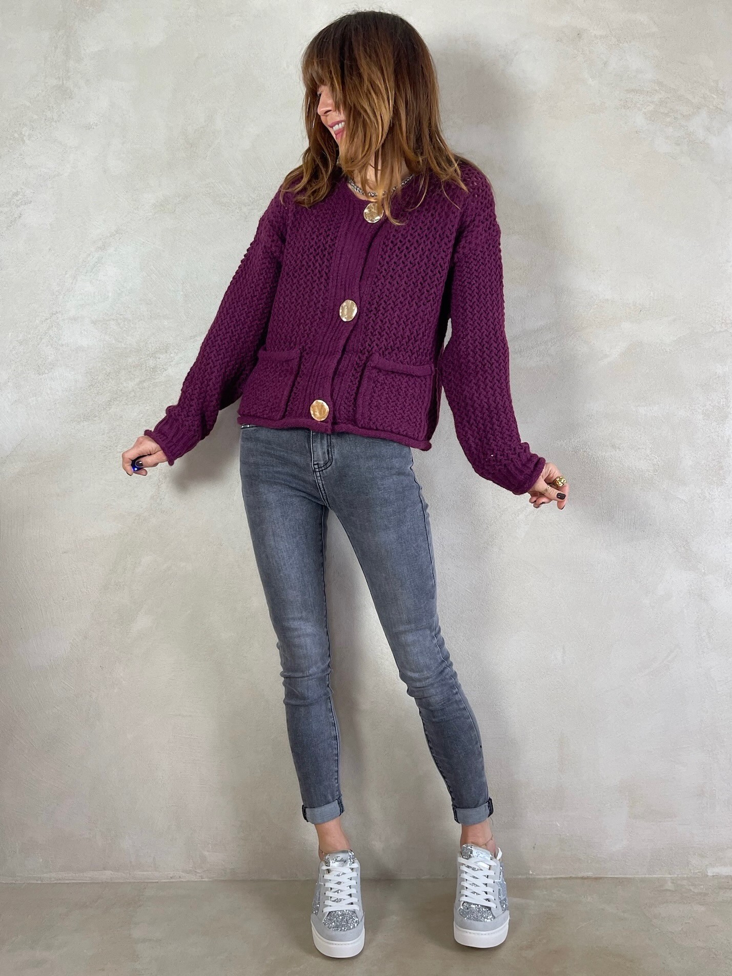 Gilet maille prune