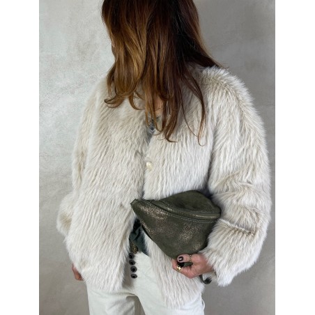 Veste fausse fourrure beige