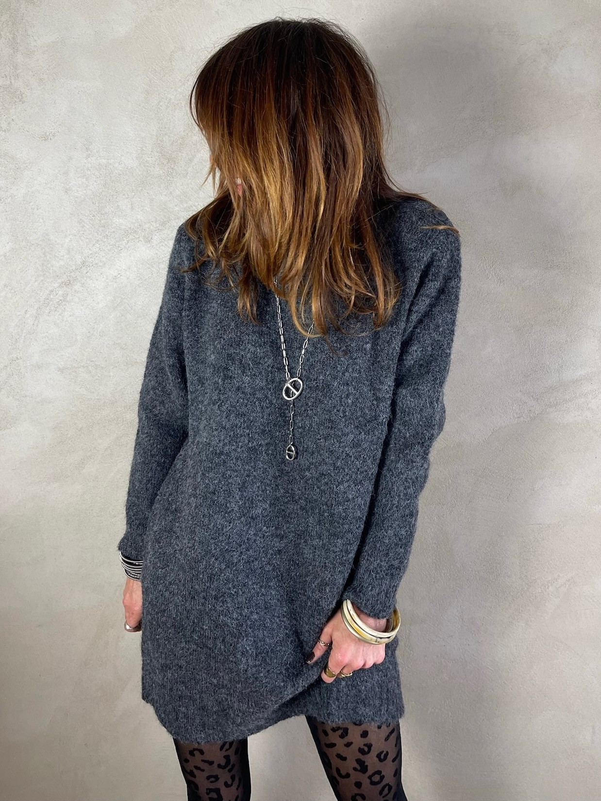 Robe pull grise col montant