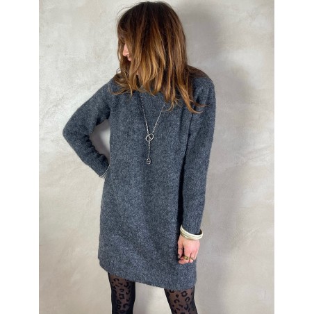 Robe pull grise col montant