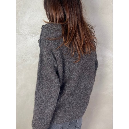 Pull bouclette gris boutons gold