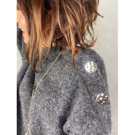 Pull bouclette gris boutons gold