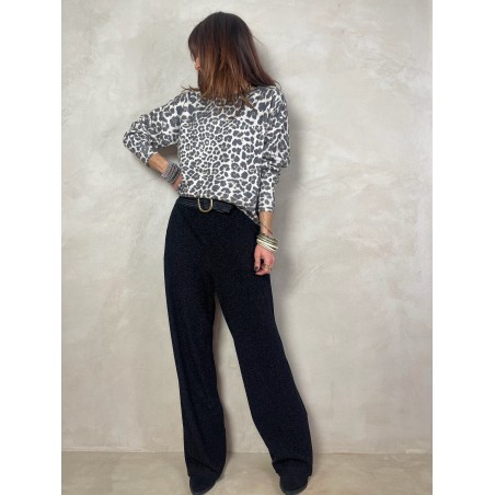 Pantalon fluide noir brillant