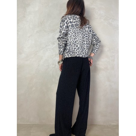 Pantalon fluide noir brillant