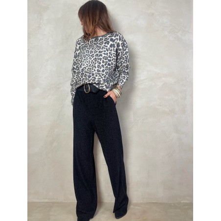 Pantalon fluide noir brillant