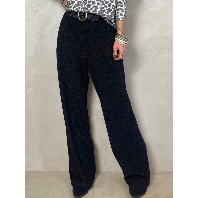 Pantalon fluide noir brillant