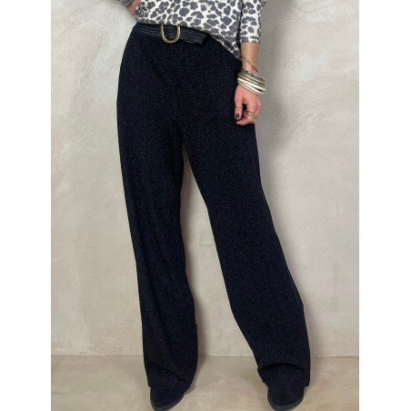 Pantalon fluide noir brillant