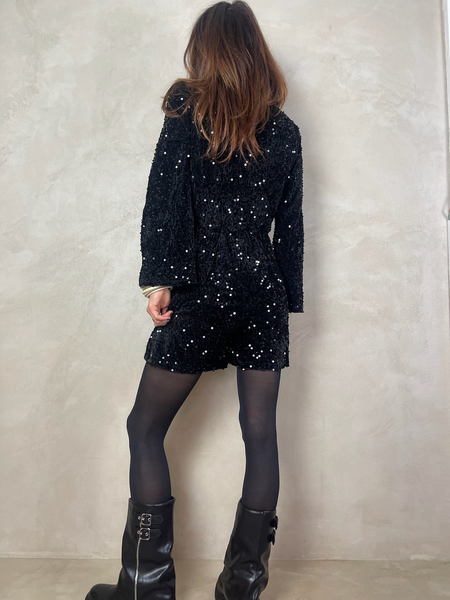 Combi-short noire sequins