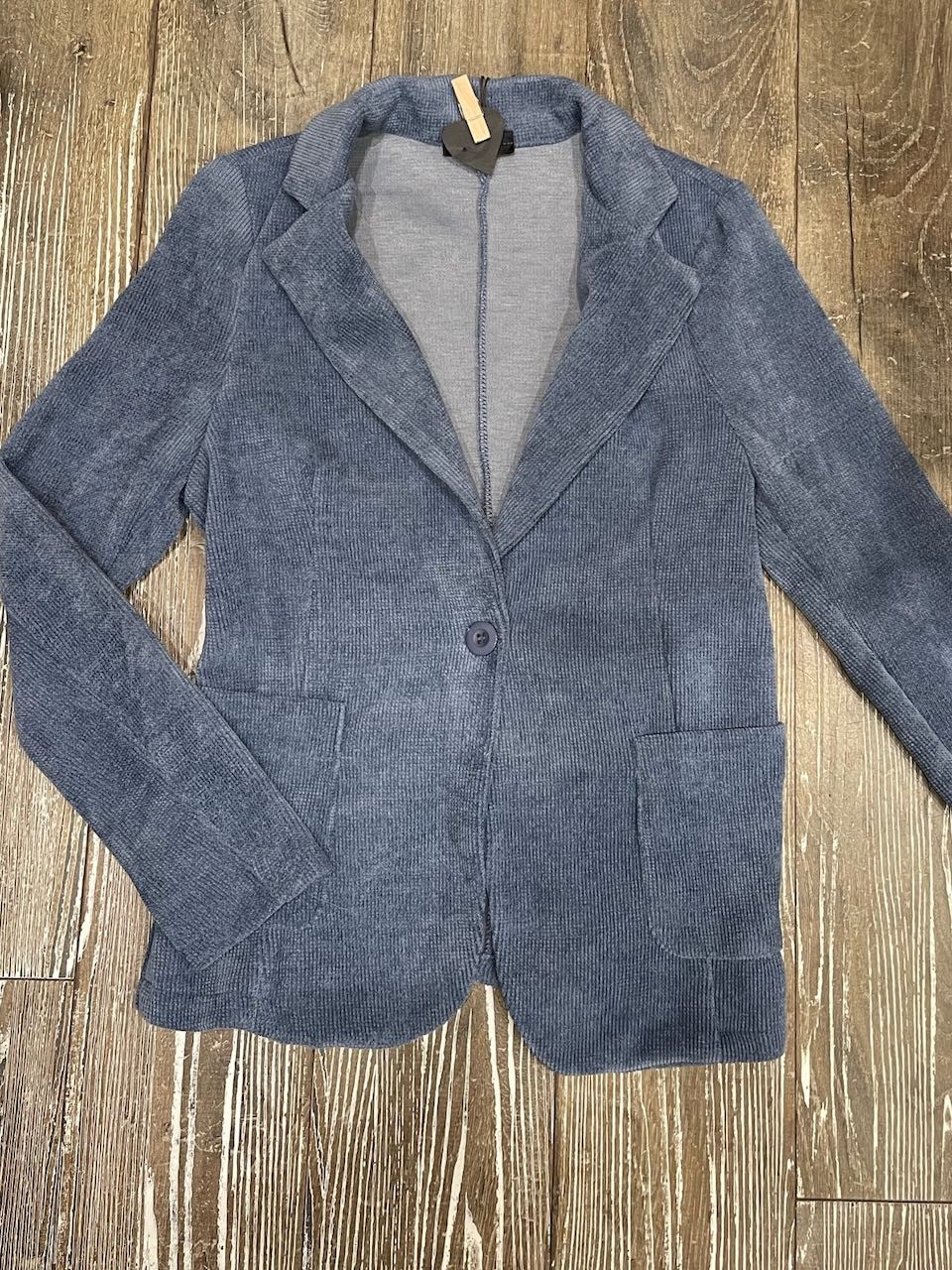 Veste velours bleu pastel