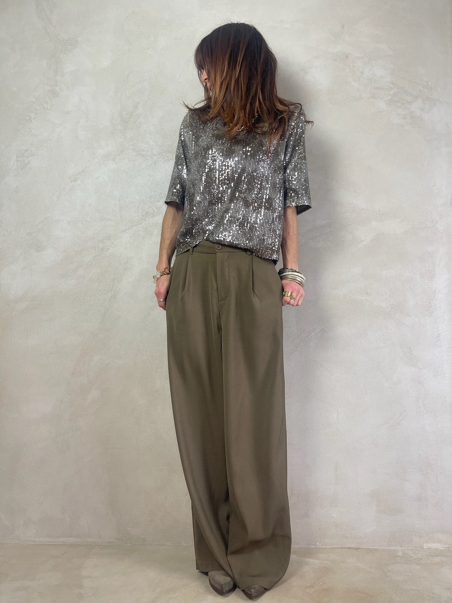 Top sequins kaki