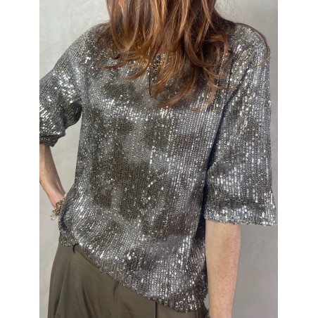 Top sequins kaki