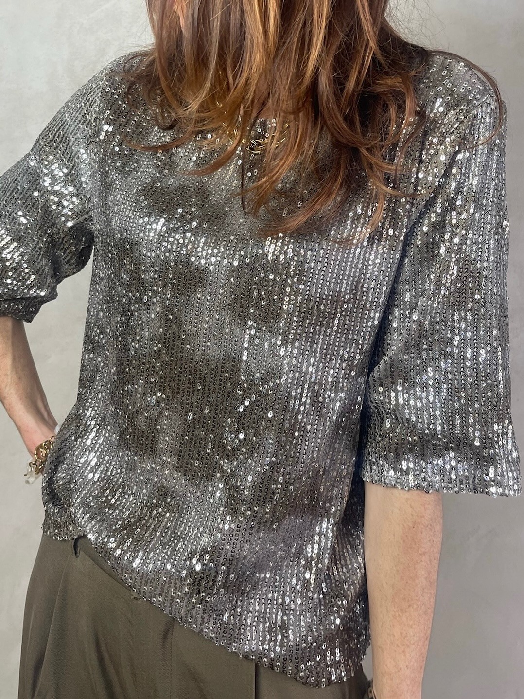 Top sequins kaki