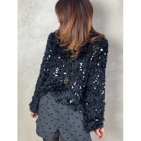 Top plumes sequins noir