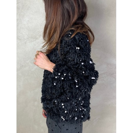 Top plumes sequins noir