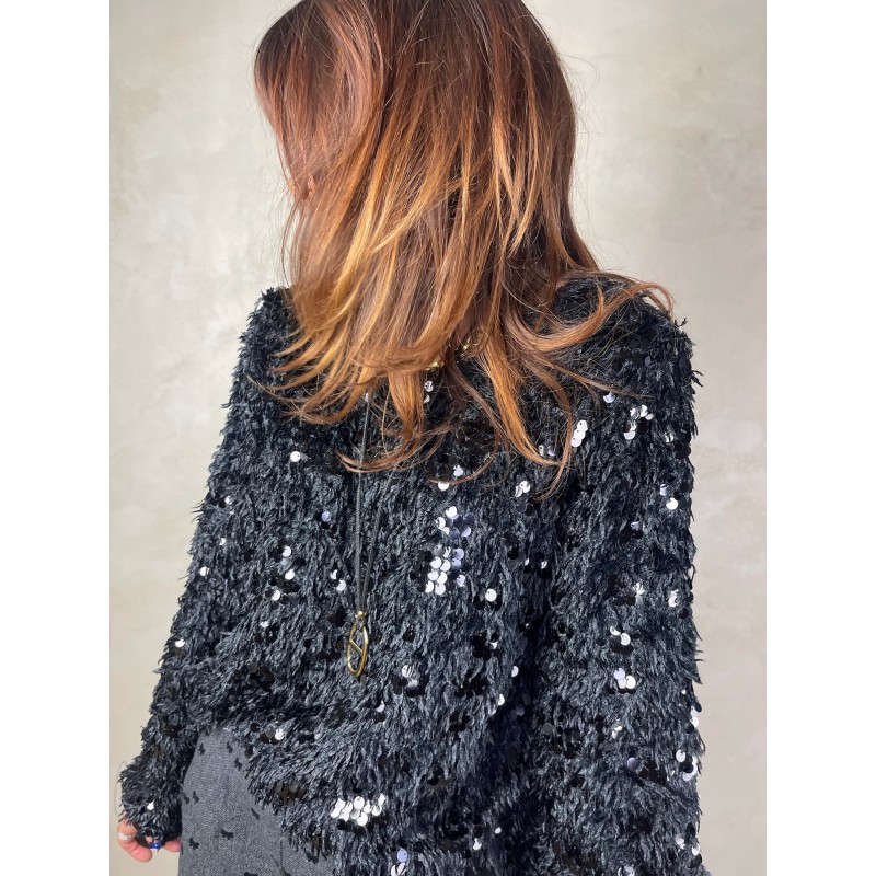 Top plumes sequins noir