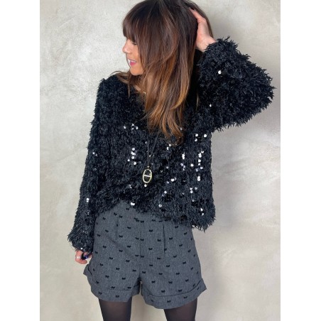 Top plumes sequins noir