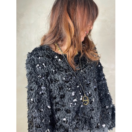 Top plumes sequins noir