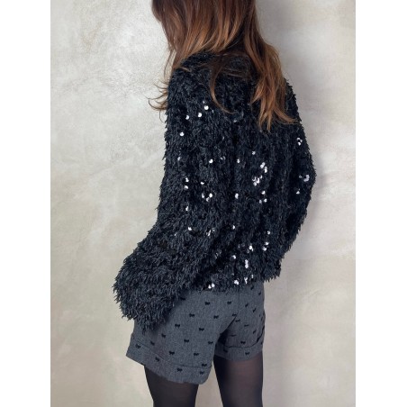 Top plumes sequins noir